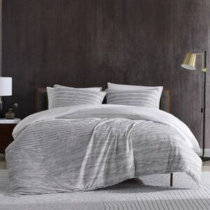 NWT Kenneth Cole New York Full/Queen Duvet Cover Set Abstract Stripe Grey
